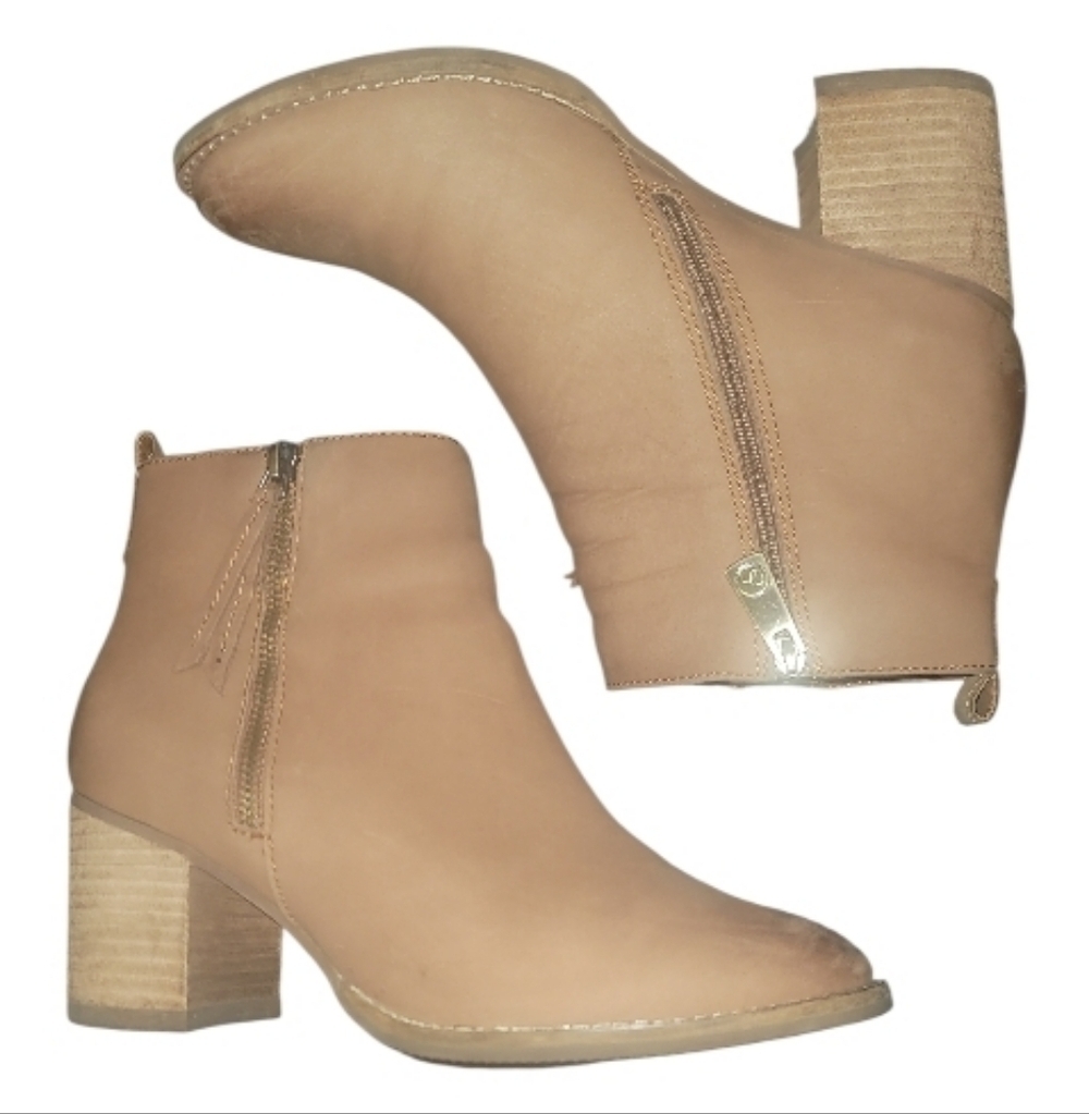 Blondo Nova Cognac brown leather Ankle Boots 8 double zippers